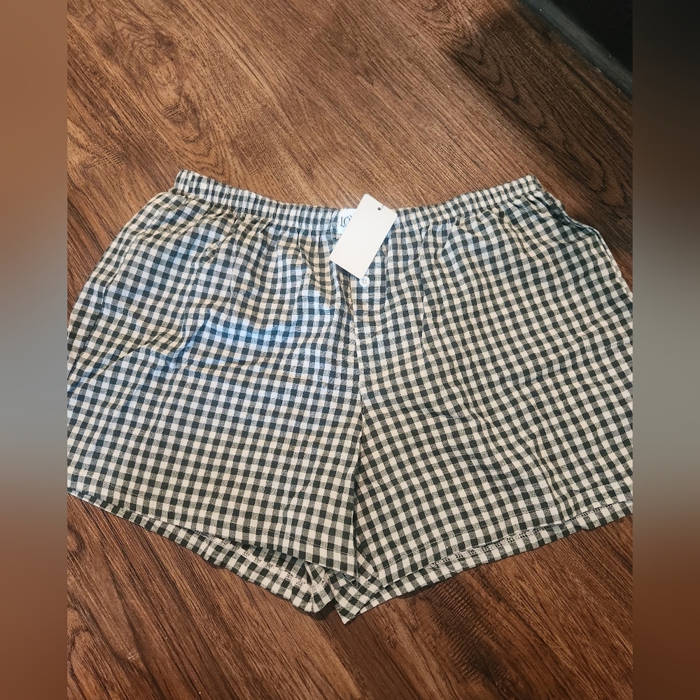Green and White Checkered Women's Shorts